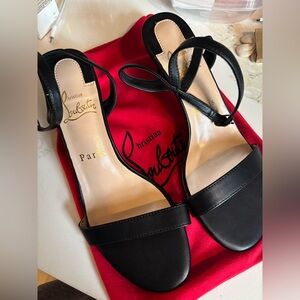 Inspired black strappy heels with red bottom